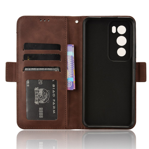 Θήκη με πτερύγιο για Oppo Reno 12, Card Slot, καφέ