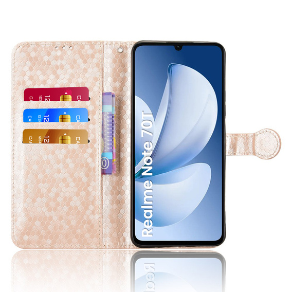 θήκη πτερύγιο για Realme Note 70T 4G, Wallet Rhombus, χρυσή
