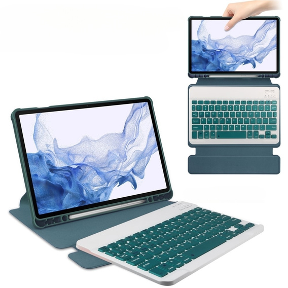 Θήκη πληκτρολογίου για Samsung Galaxy Tab S9, Rotary 360° Leather, σκούρα πράσινη
