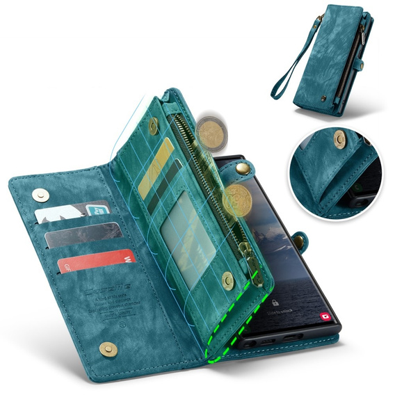 CASEME θήκη για Samsung Galaxy S25 Ultra, Retro Leather Wallet, με λουράκι, πράσινη