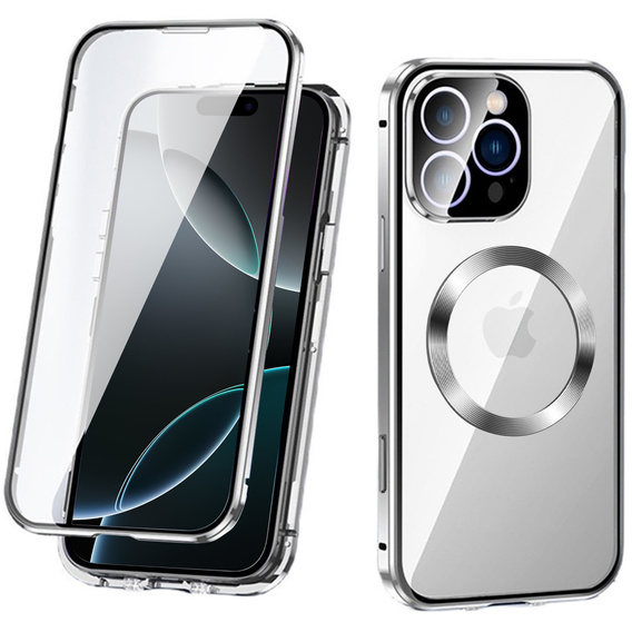 Μαγνητική θήκη MagSafe Dual Glass για iPhone 16 Pro, ασημένια