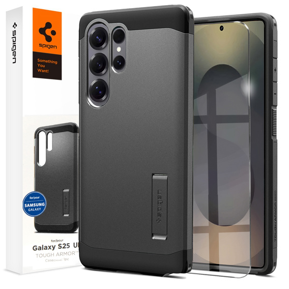 θήκη Spigen για Samsung Galaxy S25 Ultra, Tough Armor Mag Mag MagSafe, γκρι + μετριασμένο γυαλί 9H