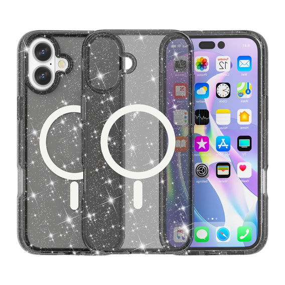 Θήκη για iPhone 17, για MagSafe, glitter, ημιδιαφανές μαύρο