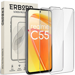 2x Μετριασμένο γυαλί για Realme C55, ERBORD 9H Hard Glass στην οθόνη