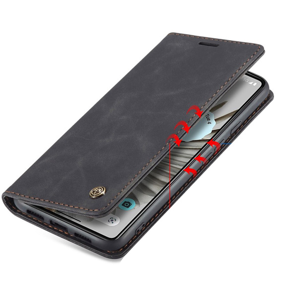 θήκη CASEME για Google Pixel 7 Pro, Leather Wallet Case, μαύρη