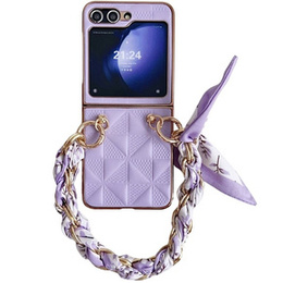 Θήκη για Samsung Galaxy Z Flip7 FE / Z Flip6, Grid Leather, μωβ