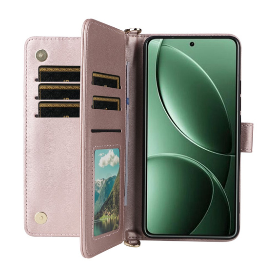 Θήκη με πτερύγιο για Xiaomi Poco F7 Pro, Crossbody Leather Wallet, ροζ