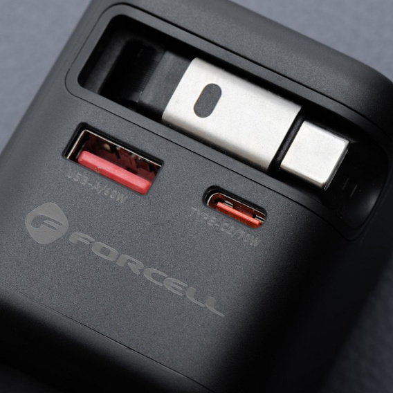 Φορτιστής δικτύου GaN με USB-C, USB-A και αναδιπλούμενο καλώδιο USB-C 70 W