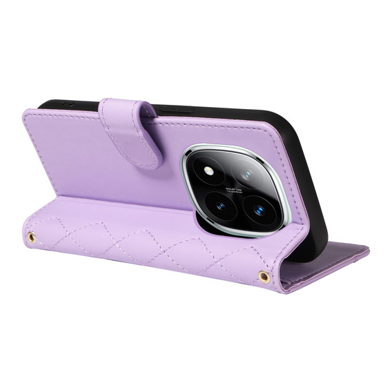 θήκη πτερύγιο για Xiaomi Redmi Note 14 Pro 5G / Xiaomi Redmi Note 14 Pro+ 5G / Xiaomi Poco X7 5G, Rhombus Crossbody Leather, μωβ