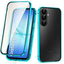 Θήκη για Samsung Galaxy A17 5G, Μαγνητικό διπλό γυαλί, διάφανη με μπλε πλευρές
