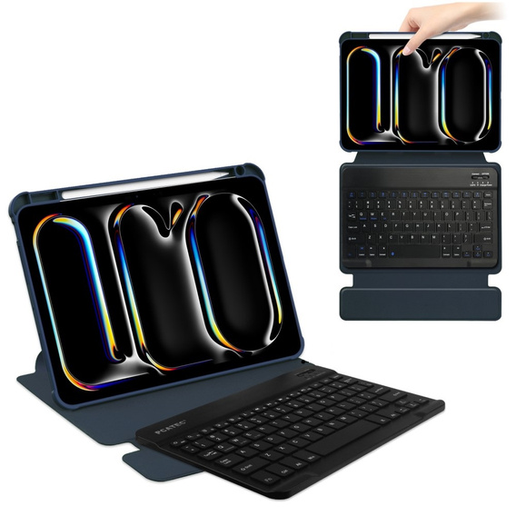 Θήκη πληκτρολογίου για iPad Pro 11" 2024 (5 gen.), Rotary 360° Leather, σκούρο μπλε