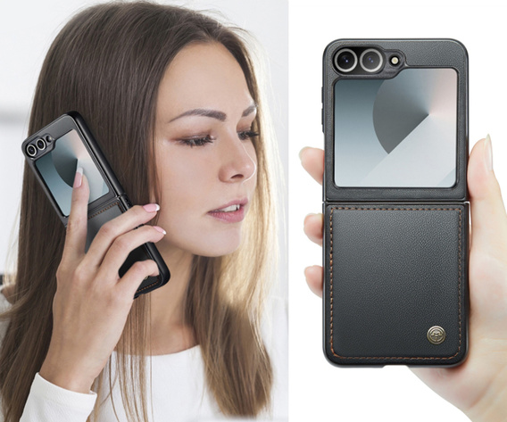 Θήκη για Samsung Galaxy Z Flip7 FE / Z Flip6, CASEME Litchi Leather, μαύρη