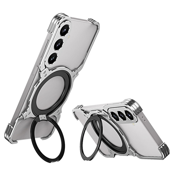 Θήκη για Samsung Galaxy S25, Kickstand Bumper, με κάλυμμα φακού, για MagSafe, ασημένια