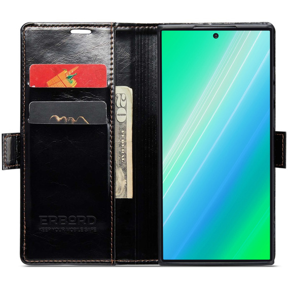 Θήκη με πτερύγιο για Samsung Galaxy S23 Ultra, ERBORD Waxy Wallet, μαύρη