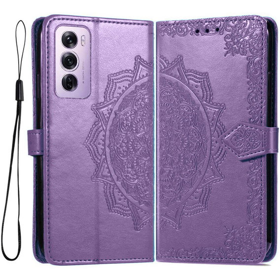 Θήκη με πτερύγιο για Oppo Reno 12, Mandala, μωβ