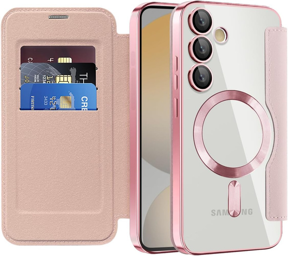 Θήκη με πτερύγιο για Samsung Galaxy S25 FE, RFID Wallet MagSafe CamShield, ροζ