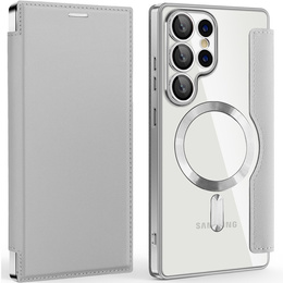Θήκη με πτερύγιο για Samsung Galaxy S25 Ultra, RFID Wallet MagSafe CamShield, ασημένια