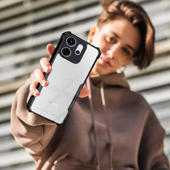 Θήκη για Oppo Reno 14F, ενισχυμένη, διαφανής με μαύρες πλευρές