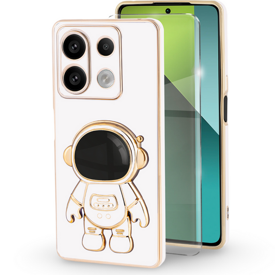 θήκη για το Xiaomi Redmi Note 13 Pro 5G, Astronaut, λευκή + μετριασμένο γυαλί 9H