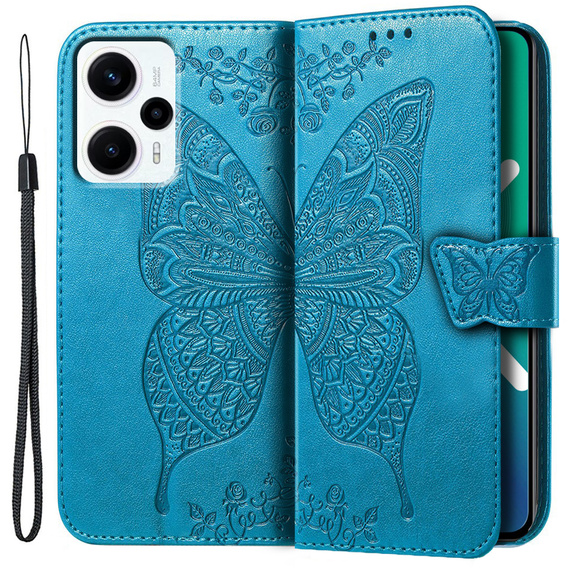 Θήκη με πτερύγιο για Xiaomi Poco F5, Butterfly, μπλε