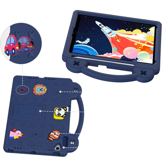 Παιδική θήκη για iPad 10.2" 2021/2020/2019 (9/8/7 gen.) / Air 10.5" 2019 (3 gen.), Cute Patterns, με βάση, σκούρο μπλε