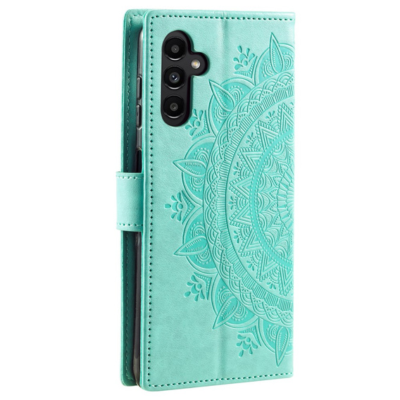 Θήκη με πτερύγιο για Samsung Galaxy A25 5G, Mandala Flower, πράσινη + γυαλί 9H 