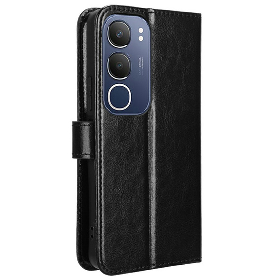 Θήκη με πτερύγιο για Vivo Y19s, Crazy Horse Wallet, μαύρη