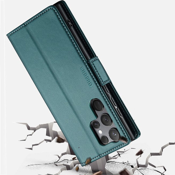 Θήκη για Samsung Galaxy S25 Ultra, ERBORD Glossy Litchi, πορτοφόλι με πτερύγιο, πράσινη