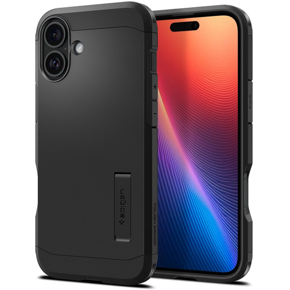 θήκη Spigen για iPhone 16 Plus, Tough Armor Mag Mag MagSafe, μαύρη + μετριασμένο γυαλί 9H