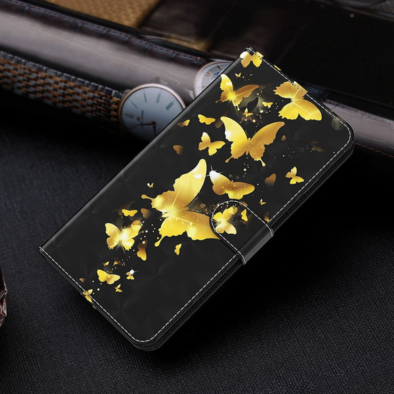 Θήκη με πτερύγιο για Oppo A17, Wallet, Butterflies χρυσή