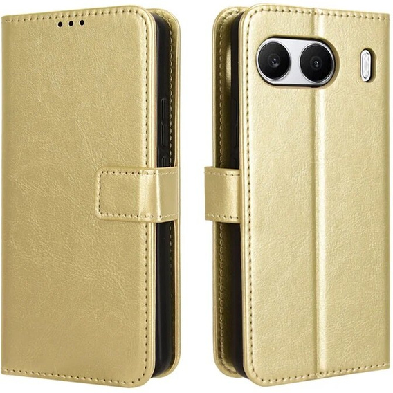 Θήκη με πτερύγιο για OnePlus Nord 4, Crazy Horse Wallet, χρυσή