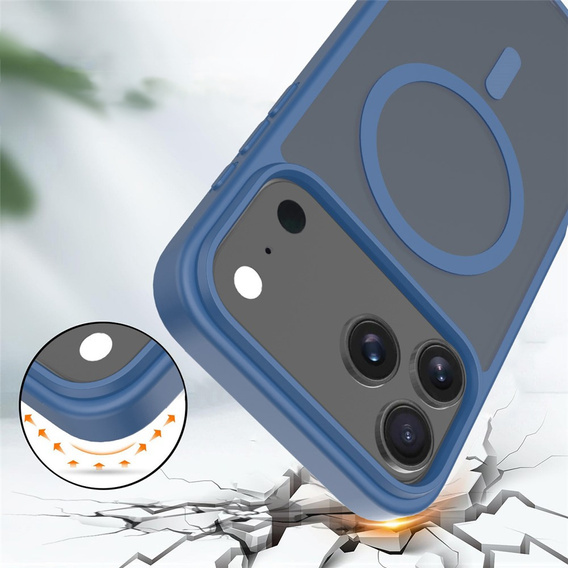 Ματ θήκη για iPhone 17 Pro Max, για MagSafe, ημιδιαφανές μπλε