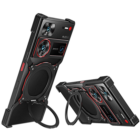 Θήκη για ZTE nubia Z60 Ultra, Kickstand Bumper, με κάλυμμα φακού, για MagSafe, μαύρο / κόκκινο