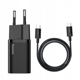 Baseus Super Si PD 25 W USB-C φορτιστής δικτύου + καλώδιο USB-C, μαύρο
