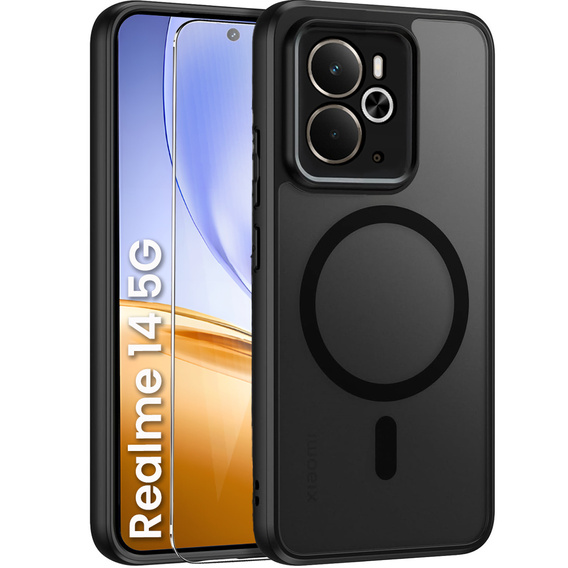 Θήκη για Realme 14 5G / Realme 14T 5G, για MagSafe, ERBORD Μatt Case, μαύρη + Γυαλί οθόνης