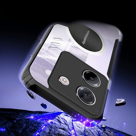 Θήκη για Xiaomi Poco M7 Pro 5G, με μαγνητική πλάκα, διαφανής / μαύρη