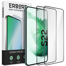 2x Μετριασμένο γυαλί για Samsung Galaxy S22, ERBORD 3D πλήρης οθόνη