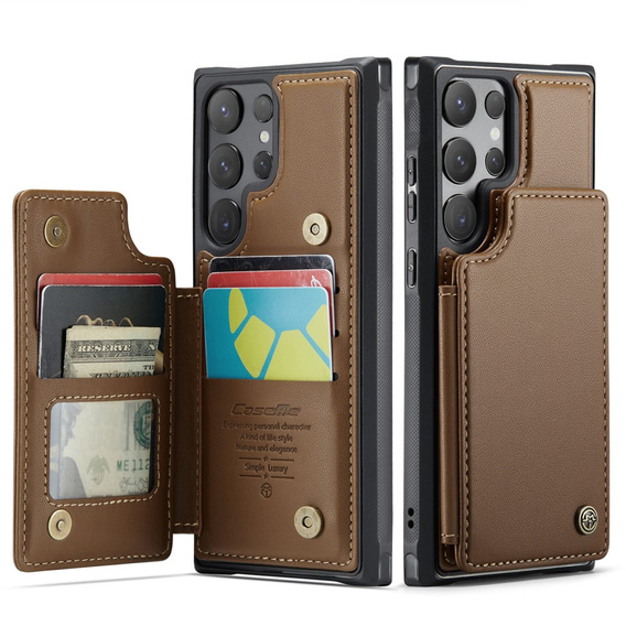 CASEME flip case για Samsung Galaxy S25 Ultra, Litchi Wallet, καφέ
