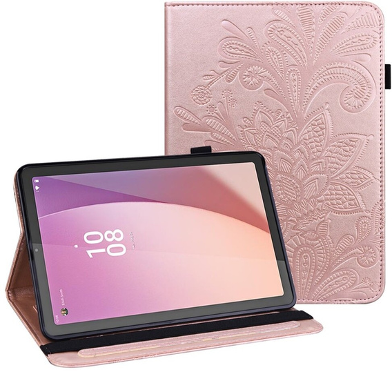 θήκη με πτερύγιο για Lenovo Tab M9, flower, ροζ rose gold