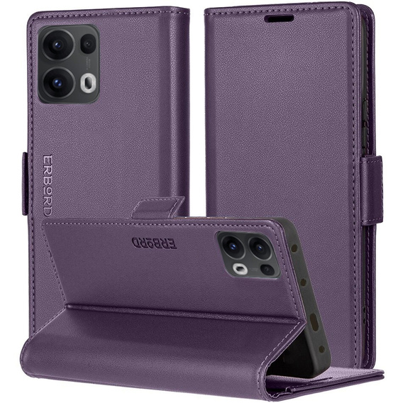 Θήκη για Oppo Reno 13 Pro, ERBORD Glossy Litchi, πορτοφόλι με πτερύγιο, μωβ
