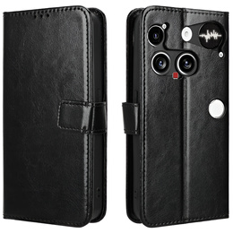 Θήκη με πτερύγιο για Nothing Phone 3 5G, Crazy Horse Wallet, μαύρη