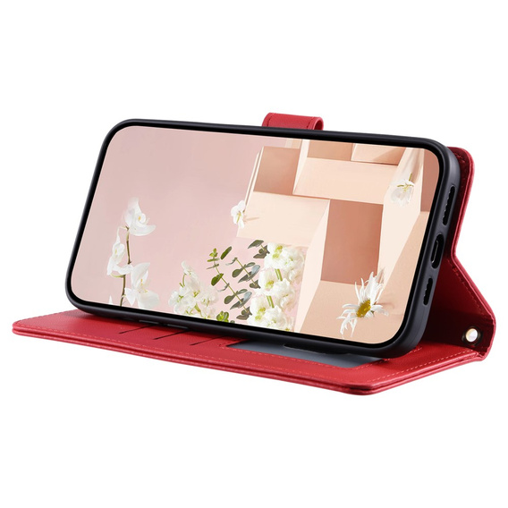 θήκη πτερύγιο για iPhone 16 Plus, Rhombus Crossbody Leather, κόκκινη