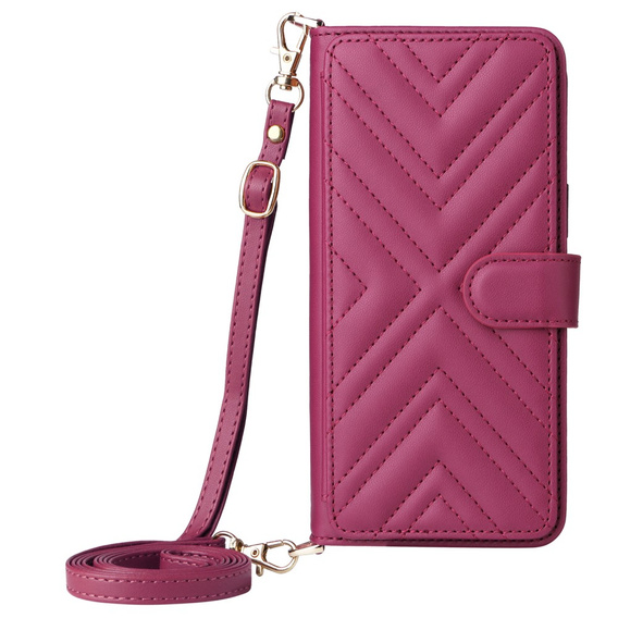 Θήκη με πτερύγιο για Samsung Galaxy S25 Edge, Crossbody Leather Wallet, μπορντό