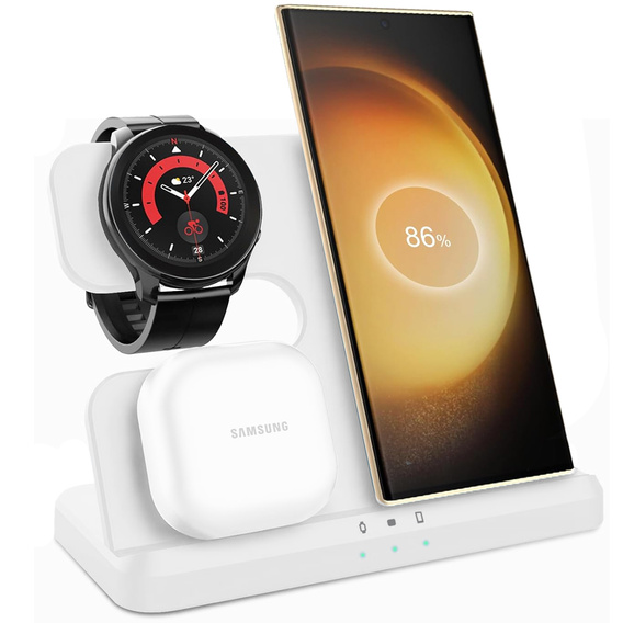 Ασύρματο φορτιστή 3 σε 1 QI γρήγορο για Samsung S25 S24 S23 Galaxy Watch Buds Σταθμός λευκό