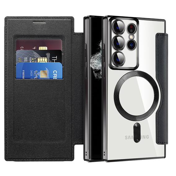 Θήκη με πτερύγιο για Samsung Galaxy S22 Ultra 5G, RFID Wallet MagSafe CamShield, μαύρη