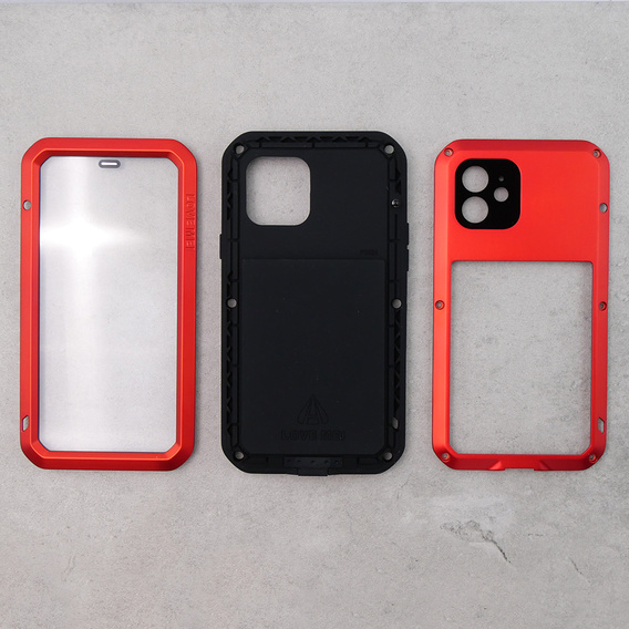 Love Mei Θήκη για iPhone 12, armored with glass, κόκκινη