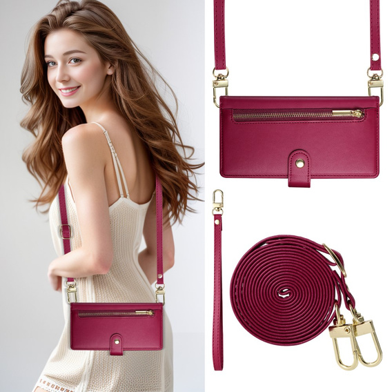 Θήκη με πτερύγιο για Samsung Galaxy S25, Wallet Zipper Pocket, κόκκινη