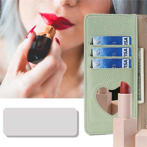 θήκη Wallet Zipper Pocket flip για το Samsung Galaxy A56 5G, Wallet Zipper Pocket, με καθρέφτη, πράσινη