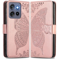 Θήκη με πτερύγιο για Motorola Edge 50 Neo, Butterfly, ροζ rose gold