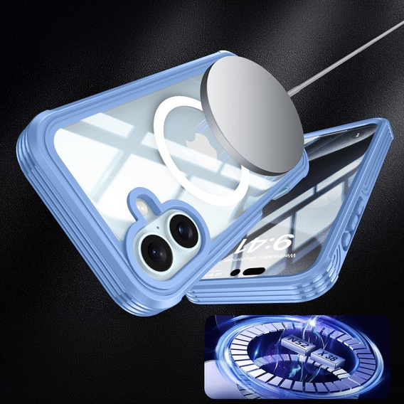 Θήκη για iPhone 16, Shockproof, με γυαλί, για MagSafe, μπλε